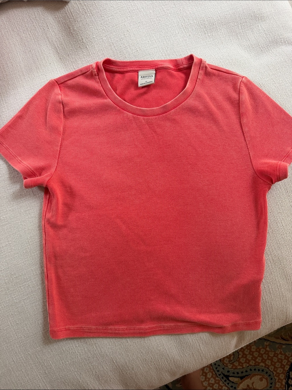 Aritzia Coral Ribbed Short-Sleeve Tee